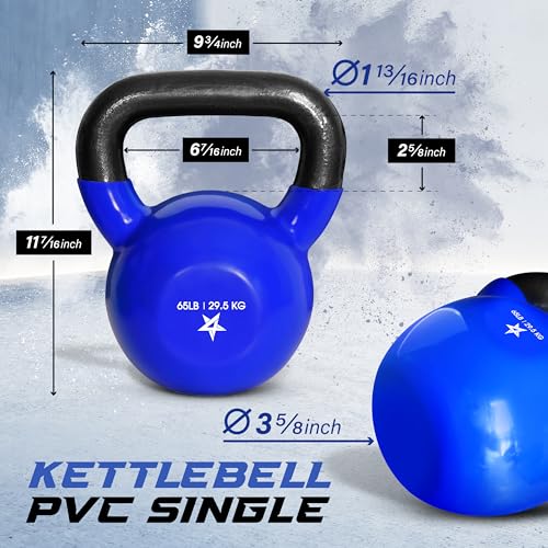 Yes4All Kettlebell, 5-100 LB Vinyl Coated Cast Iron Strength Training Kettlebells for Home Gym Exercises, Fitness, Full Body Workout Equipment, Push Ups, and Grip Strength - color: M. 60LB - Dark Blue, style: Vinyl Coated
