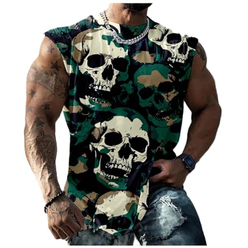 domirica Graphic Tank Tops Men Skull Printed Sleeveless Summer Oversized Loose Gym Workout Breathable Sportswear - color: Camo, size: Small