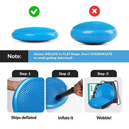 RFAQK Inflated Air Stability Wobble Cushion - Wiggle Seat to Improve Sitting Posture & Attention, Stability Balance Disc for Physical Therapy Exercise [Extra Thick, Pump, Bag, E-Book Included]