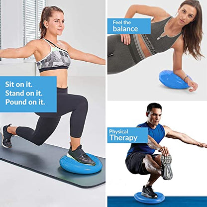 RFAQK Inflated Air Stability Wobble Cushion - Wiggle Seat to Improve Sitting Posture & Attention, Stability Balance Disc for Physical Therapy Exercise [Extra Thick, Pump, Bag, E-Book Included]