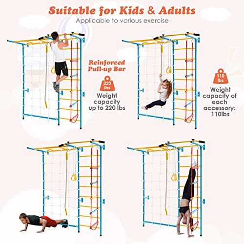 GLACER 7-in-1 Indoor Adventure Playground with Steel Frame, Monkey Bars & Gym Rings for Kids Aged 3+, Solid Wall Set up - style: 7 In 1
