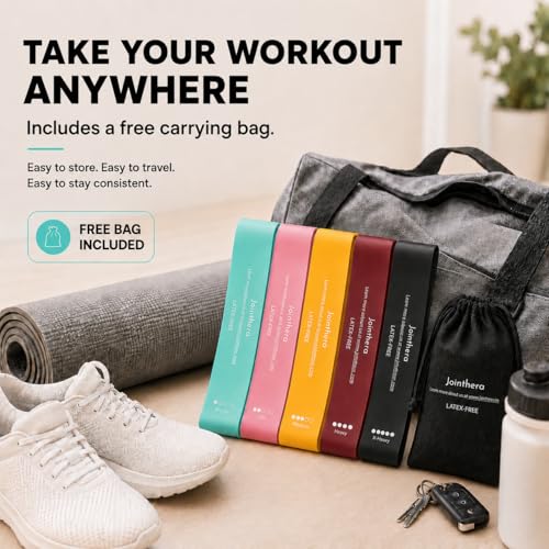 Premium Latex Free Resistance Bands for Working Out - Set of 5 + Carrying Bag | Non Latex Mini Loop Workout Bands Resistance for Women and Men | Physical Therapy, Legs Exercise and Pilates