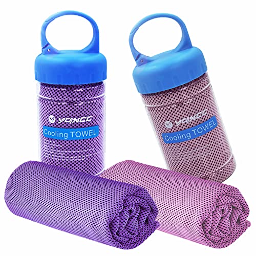 2 Pack Cooling Towels (47"x12"), Ice Cool Neck Towel, Soft Breathable Microfiber for Yoga, Golf, Gym, Running, Camping & Hot Weather - color: Purple/Pink