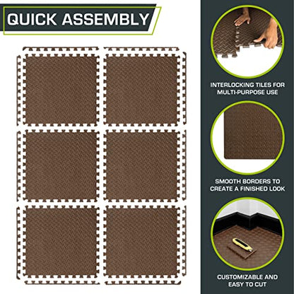 ProsourceFit Exercise Puzzle Mat 1/2-inch, EVA Interlocking Foam Floor Tiles for Home Gym, Workout Equipment, Kids Play Areas, Brown, 24 Sq Ft - 6 Tiles