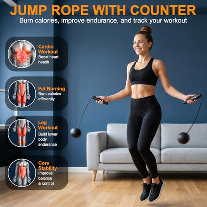 RYACO Ropeless Battle Ropes for Home Gym – Heavy Duty Portable Cordless Battle Ropes for HIIT,Strength& Low-Impact Aerobic Training for Men & Women,Equipped with Detachable Weight Rings, Counting Jump Ropes , Black