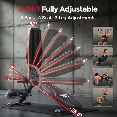 FLYBIRD Adjustable Weight Bench, Full Body Workout Bench for Home Gym - size: L