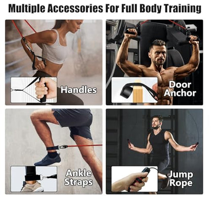 Multifunctional Push Up Board, Portable Push Up Bar with 15 Fitness Accessories and Pilates Bar Resistance Band, Stable Workout Board with Roller Wheel for Home Gym