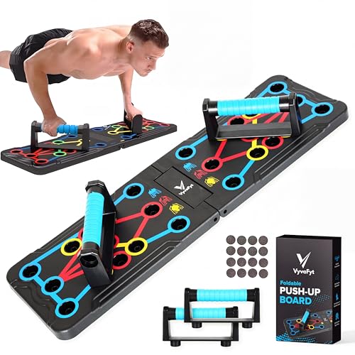 Foldable Push Up Board - Home Workout Equipment with Color-Coded System - Multi-Functional Push-Up Stands for Strength Training, Chest, Arms & Core - Portable Gym for Men & Women