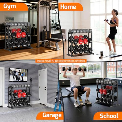 PLKOW Adjustable 3-Tier Dumbbell Rack with Barbell & Weight Plate Storage for Home Gym, Heavy Duty Steel Weight Rack Stand, Angle Height Width Adjustable Gym Organizer - color: Black