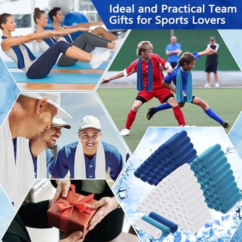 150 Pack Cooling Towels Bulk 40 x 12 Inch Large Chilly Breathable Sweat Sports Cold Towels Sublimation Microfiber Ice Neck Rag for Hot Weather Workout Gym Team Gift (Dark Blue,Light Blue,White) - color: Dark Blue,light Blue,white