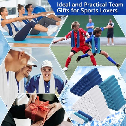 150 Pack Cooling Towels Bulk 40 x 12 Inch Large Chilly Breathable Sweat Sports Cold Towels Sublimation Microfiber Ice Neck Rag for Hot Weather Workout Gym Team Gift (Dark Blue,Light Blue,White) - color: Dark Blue,light Blue,white