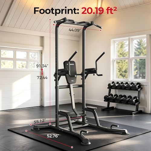 FLYBIRD 800LBS Heavy Duty Power Tower Dip Station, Adjustable Height Pull Up Stand with Crunch Leg Raise, Multifunction Strength Training Equipment for Home Gym Back Workout