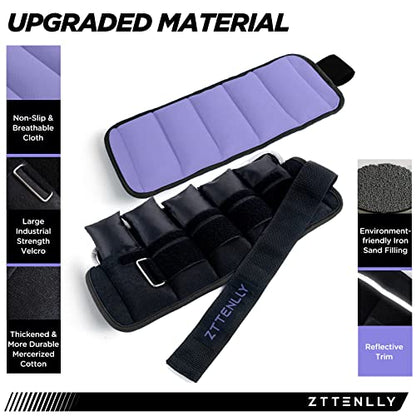 Adjustable Ankle Weights 1-5/10/15/20LBS Pair with Carry Bag - Breathable Fabrics, Reflective Trim - Strength Training Leg Wrist Arm Ankle Walking Weights Sets for Women Men Kids - color: Purple, size: 10 lbs Pair (5 lbs Each)