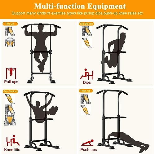 DlandHome Power Tower Pull Up Dip Station Multi-Function Fitness Equipment for Strength Training Adjustable Height Dip Stand for Home Gym