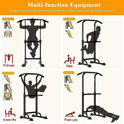 DlandHome Power Tower Pull Up Dip Station Multi-Function Fitness Equipment for Strength Training Adjustable Height Dip Stand for Home Gym