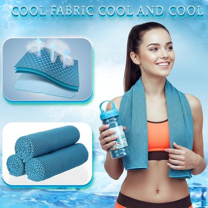 Honoson 10 Pcs Cooling Towels with Bottle, 47 x 12 in, Light Blue - color: Light Blue