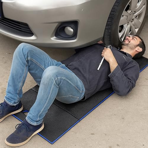 Foldable EVA Mat with Carrying Handle, 2.5cm Thick Foam Cushion Kneeling Pad High Density Water Resistant Anti Slip Knee Mat for Workout Exercise Mechanic Garages Picnics Gardening Camping Gym - color: Blue Border