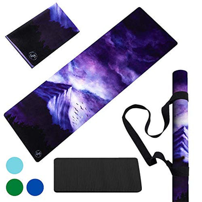 June & Juniper Travel Yoga Mat Foldable Lightweight - Thin Light Non-Slip Travel Yoga Mat Eco - color: dream last night