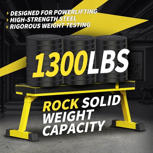 Foldable Flat Weight Bench - 1300 LB Capacity Heavy Duty Workout Bench for Home Gym, Strength Training Bench Press for Full Body Exercise, Featuring an Innovative Fully Enclosed Steel Base