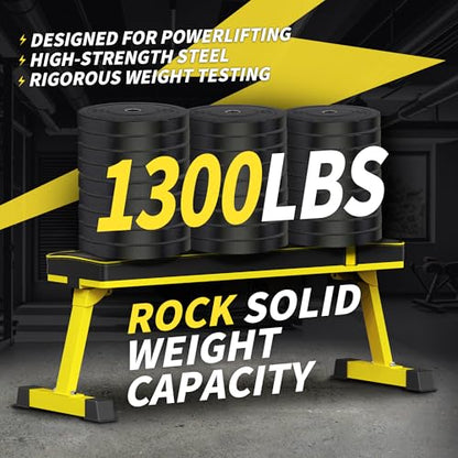 Foldable Flat Weight Bench - 1300 LB Capacity Heavy Duty Workout Bench for Home Gym, Strength Training Bench Press for Full Body Exercise, Featuring an Innovative Fully Enclosed Steel Base