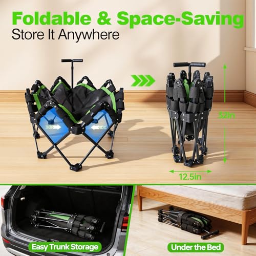 48" Foldable Mini Trampoline, 550lb Capacity Rebounder with Adjustable T-Bar for Adults, Home Gym Fitness Equipment (Black Green)