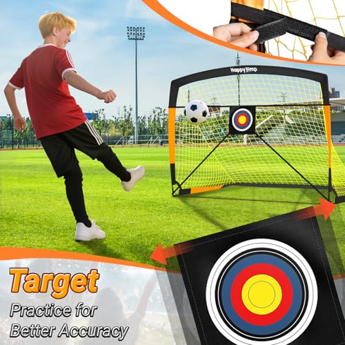 Happy Jump 7x5' & 5x3.6' Portable Soccer Goals for Kids Ages 6-14, Weatherproof Net and Steel Frame for Backyard Fun and Outdoor Training, Quick Setup and Sturdy for All Weather Conditions