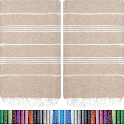 HAVLULAND Turkish Beach Towel Set of 6 Oversized 72x40 100% Turkish Cotton - color: Beige, size: 6 Pack