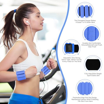 Wrist Weights Set of 2, Wearable Arm & Leg Weights for Women & Men, Adjustable Wrist Ankle Weights for Walking, Yoga, Swimming, Gym, 2lb - color: Blue