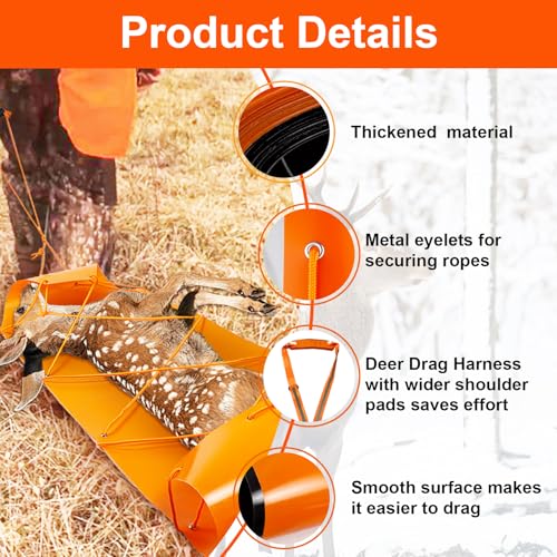 1.2MM Thickened Deer Drag Sled Tear-Resistant Deer Dragging Sled Game Hauler for Hunting with Odocoileus virginianus Drag Harness and Handle, Save Effort Hunting Gear Accessories