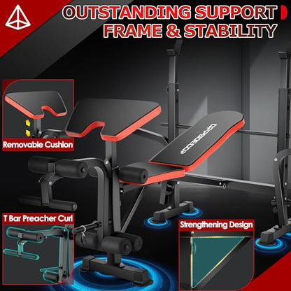 OPPSDECOR 900LBS All in One Weight Bench Set with Squat Rack Adjustable Workout Bench with Leg Developer Preacher Curl Rack Fitness Strength Training Bench for Home Gym