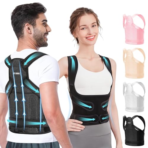 Fit Geno Back Brace Posture Corrector for Women and Men, Shoulder Straightener, Adjustable Full Back Support, Upper and Lower Back Pain Relief - Scoliosis, Hunchback, Thoracic, Spine Corrector (S) - color: Black, size: Small