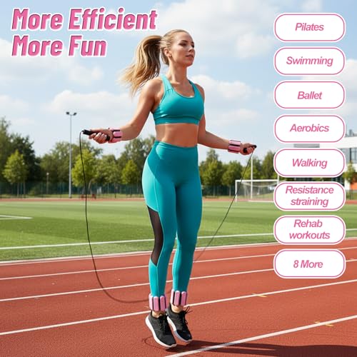 2 PCS Ankle Weights for Women and Men Adjustable Wrist Weighted Training Bracelet Wrist Ankle Set for Walking Running Yoga Pilates Strength Foot weights for exercise Workout Pink 1Lbs