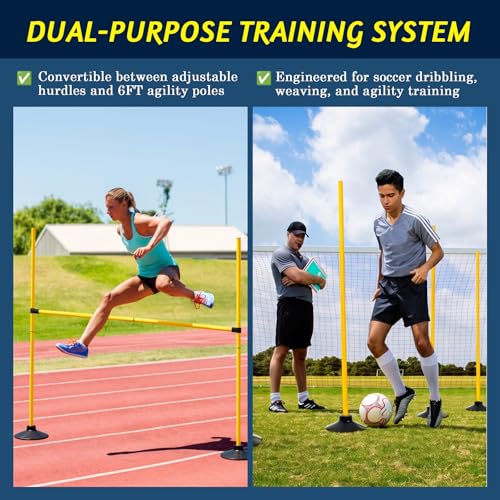 4FT Agility Hurdles 4PCS, Adjustable Sports Speed Hurdles with Rubber Base, Agility Poles for Soccer Football Track & Field, Agility Training Equipment for Kids Athletes Physical Therapy