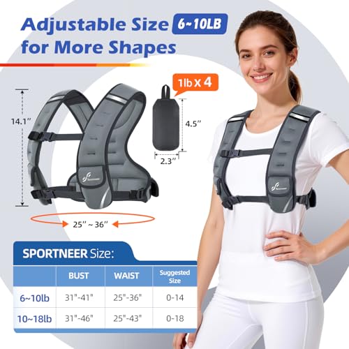 Sportneer Adjustable Weighted Vest Woman: 6-10lb/10-18lb Weighted Vests - color: Gray, size: 6-10 lbs