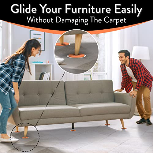 DIY Doctor Furniture Sliders – 8-Piece Set with Large & Small Sliders - Move Heavy Furniture Easily on Carpet, Hardwood & Tile – Reusable Floor Protectors – Orange