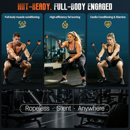 Weighted Cordless Battle Ropes – Adjustable Resistance Ropeless Battle Ropes for Home Gym with Non-Slip Handle, Portable Low-Noise Fitness Equipment for HIIT & Low-Impact Cardio Workouts – Black