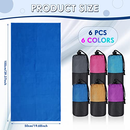 6 Pieces Quick Dry Travel Towel Bulk, Microfiber Lightweight Beach Towel with Bag Compact for Adults Swimming Trip Camping Sports Gym Yoga 20 x 39 Inches(Classic Color)
