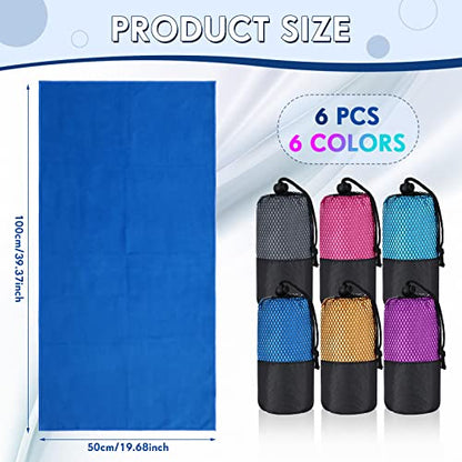 6 Pieces Quick Dry Travel Towel Bulk, Microfiber Lightweight Beach Towel with Bag Compact for Adults Swimming Trip Camping Sports Gym Yoga 20 x 39 Inches(Classic Color)