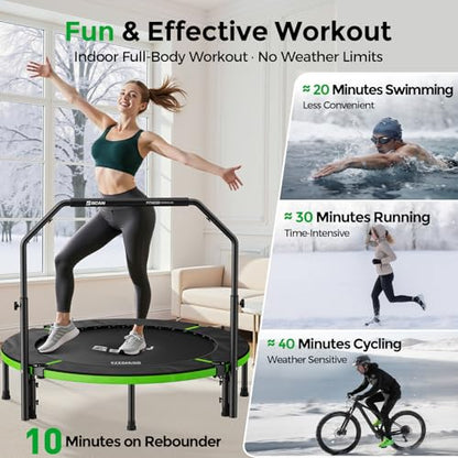 BCAN SP3 40/48" Exercise Rebounder Trampoline for Adults, Handlebar, Indoor - color: 48IN-U-Handle-Green