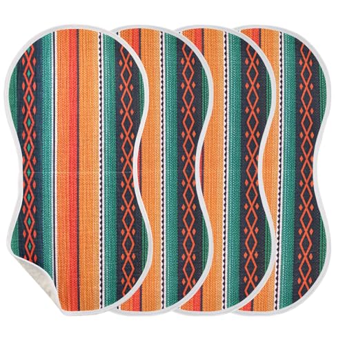 Mexican Ethnic Stripes Muslin Burp Cloths 4 Pack - Extra Large 22"x11", 4-Layer Soft Absorbent Cotton, Waterproof Backing, Baby Drool Rags for Newborn