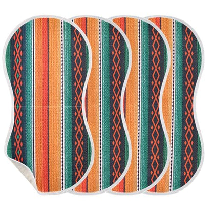 Mexican Ethnic Stripes Muslin Burp Cloths 4 Pack - Extra Large 22"x11", 4-Layer Soft Absorbent Cotton, Waterproof Backing, Baby Drool Rags for Newborn