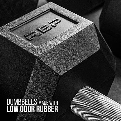 Rep Fitness Rubber Hex Dumbbell(s) - Singles (55LB +) and Pairs (5LB - 50LB) - Low Odor, Fully Knurled Handle - style: 2.5 LB Pair
