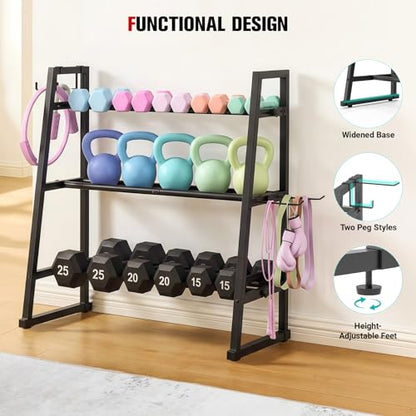 Dumbbell Rack Stand Only, Adjustable Weight Rack for Home Gym, Capacity Weight Storage Stand, Kettlebell & Dumbbell Organizer, Space-Saving Fitness Equipment Rack