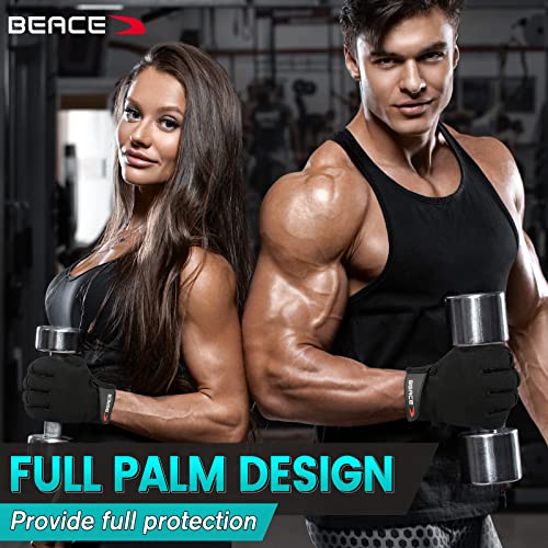 BEACE Full Finger Weight Lifting Gym Gloves with Anti-Slip Leather Palm for Workout Exercise Training Fitness and Bodybuilding for Men & Women - size: Medium