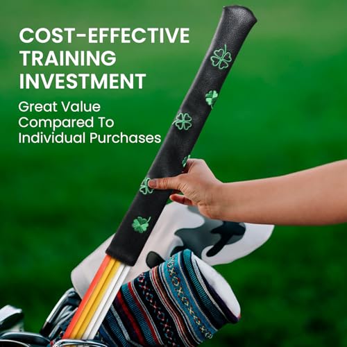 FINGER TEN Golf Alignment Sticks 43 Inch 5 Pack with Leather Stick Cover, Training Rods for Swing Alignment, Stance Setup, Accurate Aiming & Effective Golf Practice - color: 5 Pack in Multicolor
