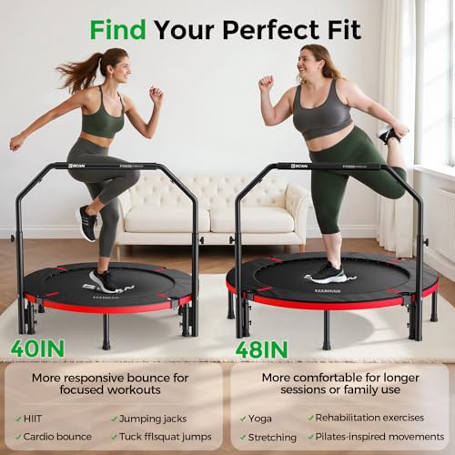 BCAN SP2 40" Foldable Mini Trampoline Max Load 330lbs, Fitness Rebounder with Adjustable Foam Handle, Exercise Trampoline for Adults Indoor/Garden Workout | FED Fitness, Black Red