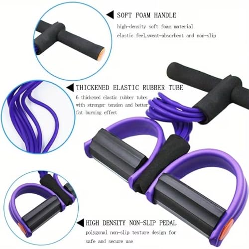 Upgraded Pedal Resistance Band with Handle, Soft Durable Fashion Puller Exercise with Thickened 6 Tension Ropes, Tube Pedal Resistance - color: Purple