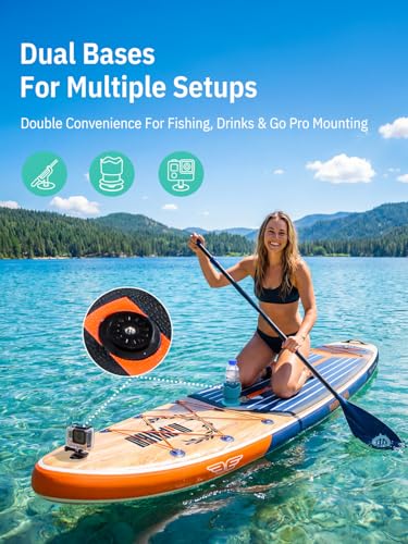 Niphean (Extra Large) Inflatable Paddle Board, SUP for 2+1 People/Family 500lbs Capacity Stand Up Paddle Board with SUP Accessories, StabilTrac Fin Non-Slip Paddleboard for Adults - color: Gray