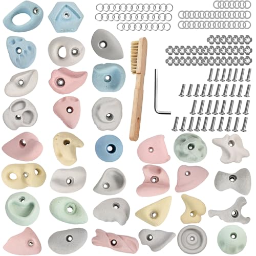Premium Rock Climbing Holds, Rock Climbing Grips for Adults & Kids with Full T-Nut Hardware Kit, Indoor Outdoor Home Climbing Wall, for Wood Walls - color: 35Pcs-Wood