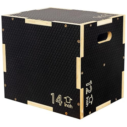 Fitvids 16" x 14" x 12" Non-Slip Wooden Plyo Box Jump Exercise Platform, Plyometric Workout Equipment for Home Gym, Training Step Box, Black - size: 16" x 14" x 12"